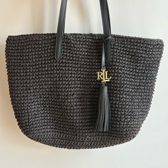 Lauren Ralph Lauren Handbags - Lauren Ralph Lauren Crochet-Straw Medium Whitney Tote in black